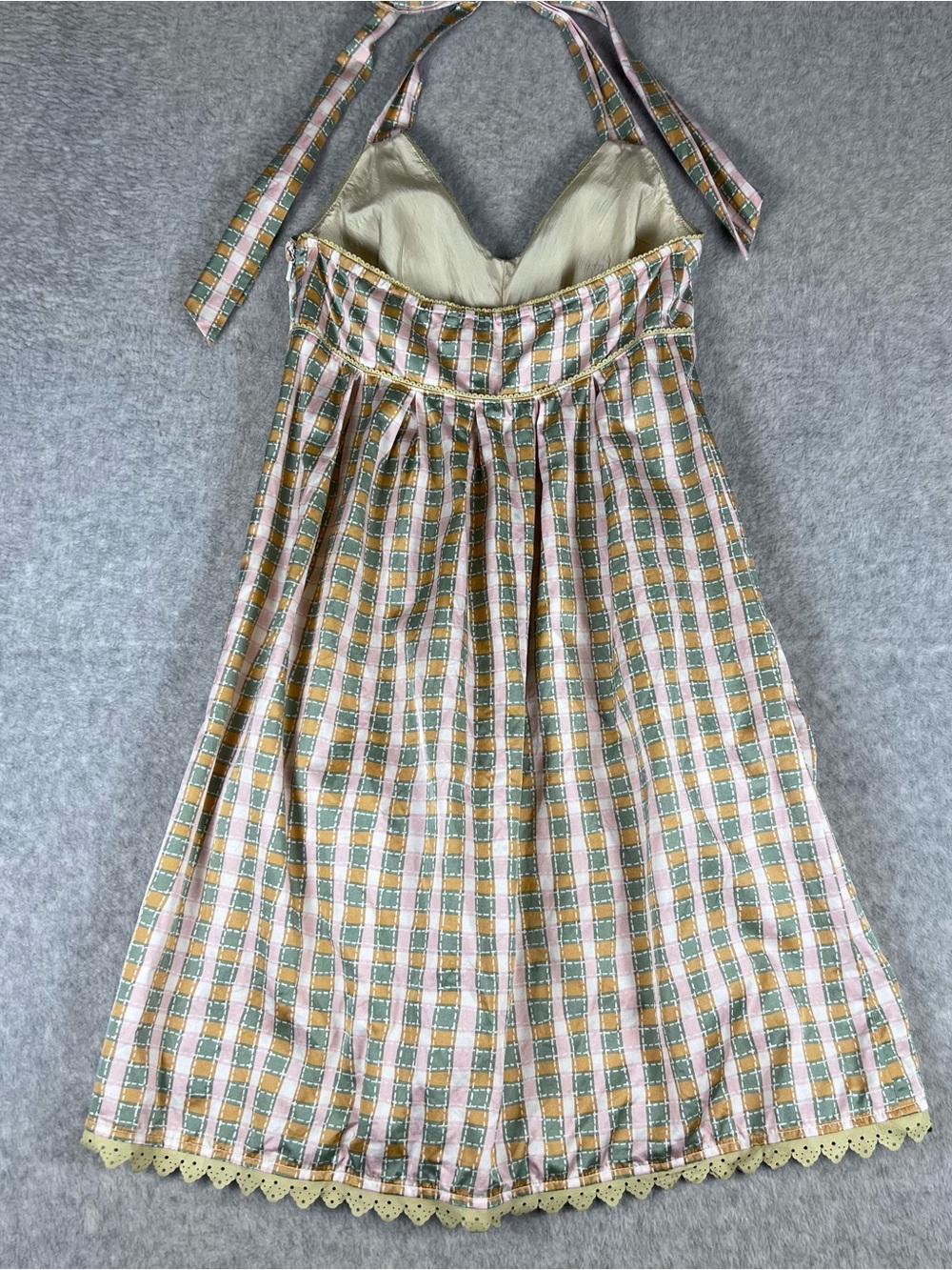 Silk Blend Women’s Halter Dress Plaid 90s Y2K Pockets Size XS - Picture 4 of 14